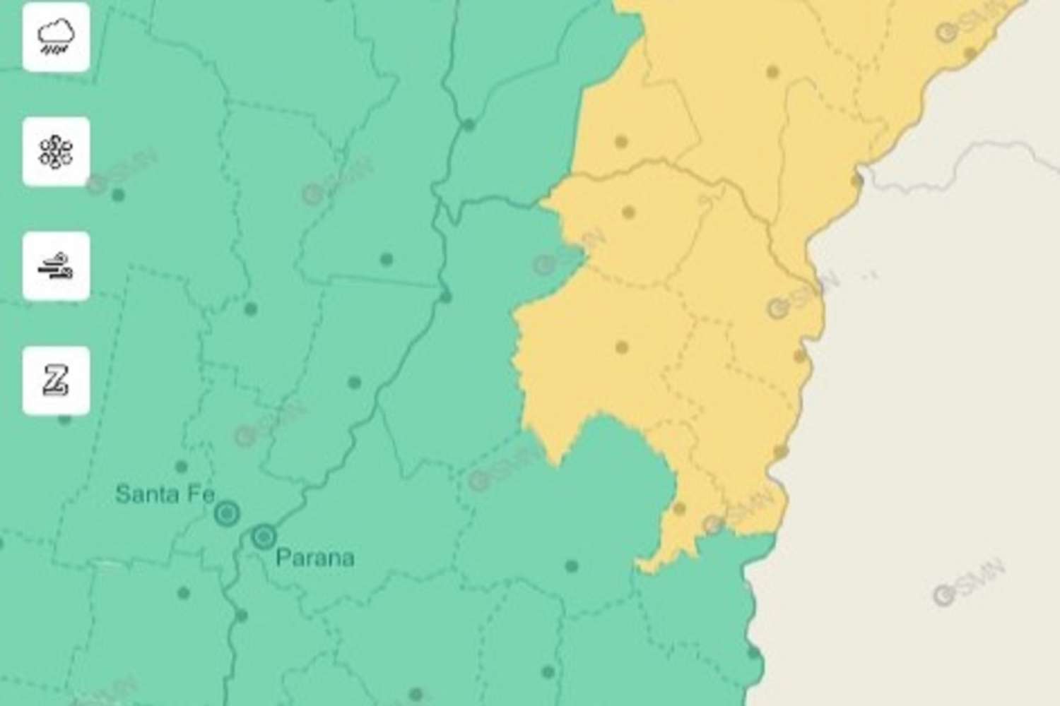 Rige una alerta amarilla por tormentas para este jueves 19 para el noreste de Entre Ríos