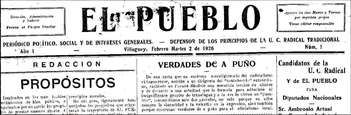 Hoja del diario El Pueblo impreso de 1926.